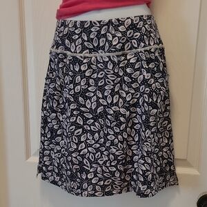 Skort Blue and White Leaf Print